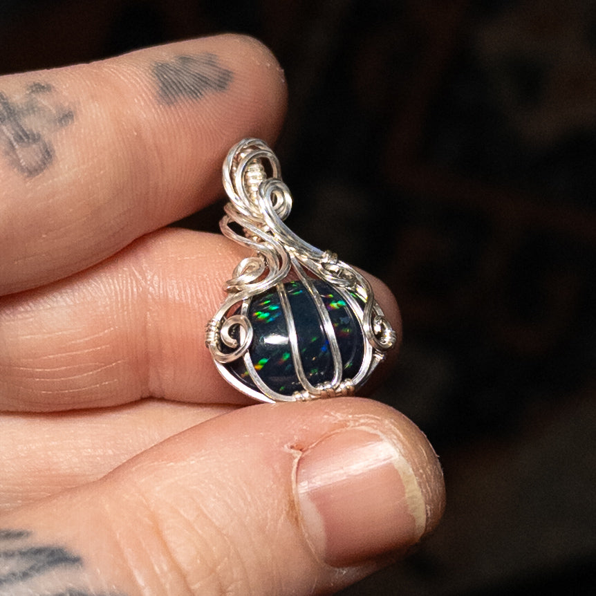 4.6 Carat Black Ethiopian Opal Pumpkin Pendant in Solid Sterling Silver