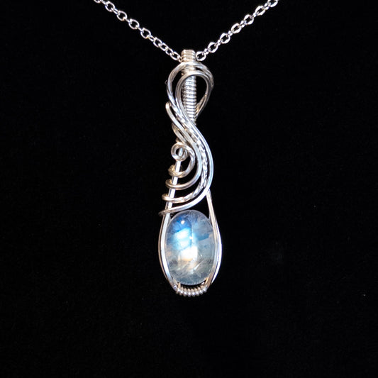 Dainty Rainbow Moonstone & .925 Sterling Silver Pendant