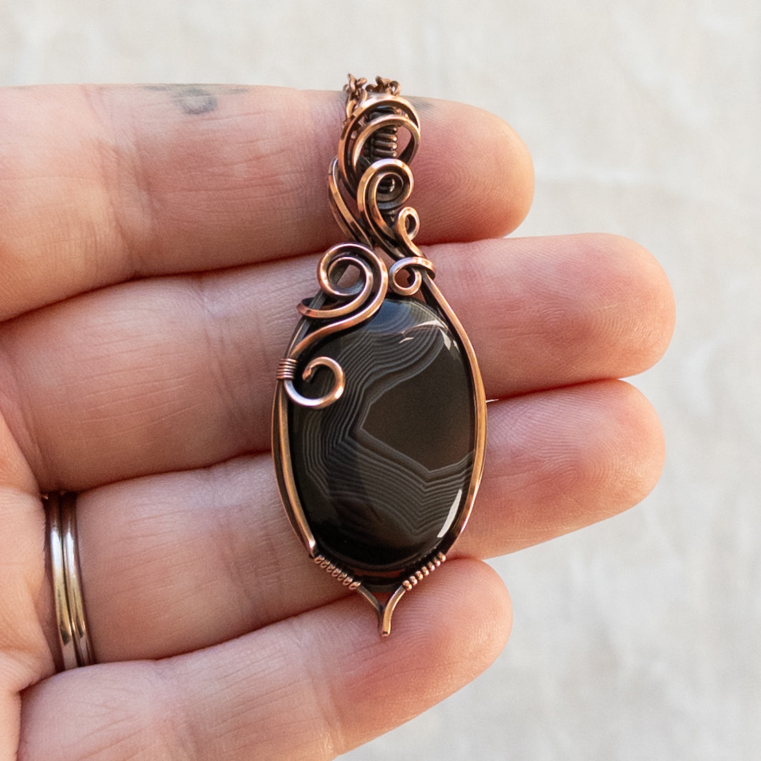 Black Onyx Antiqued Copper Pendant