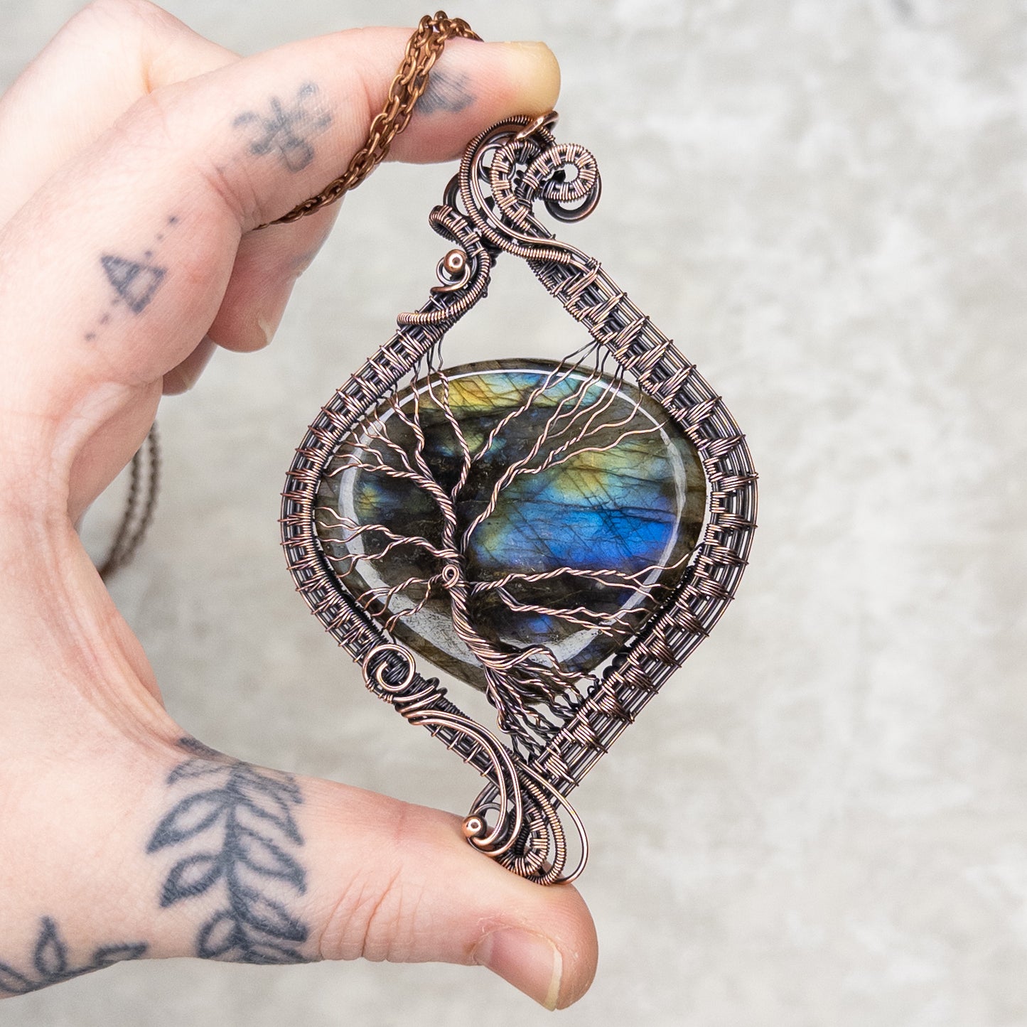 Labradorite Tree Antiqued Copper Statement Pendant