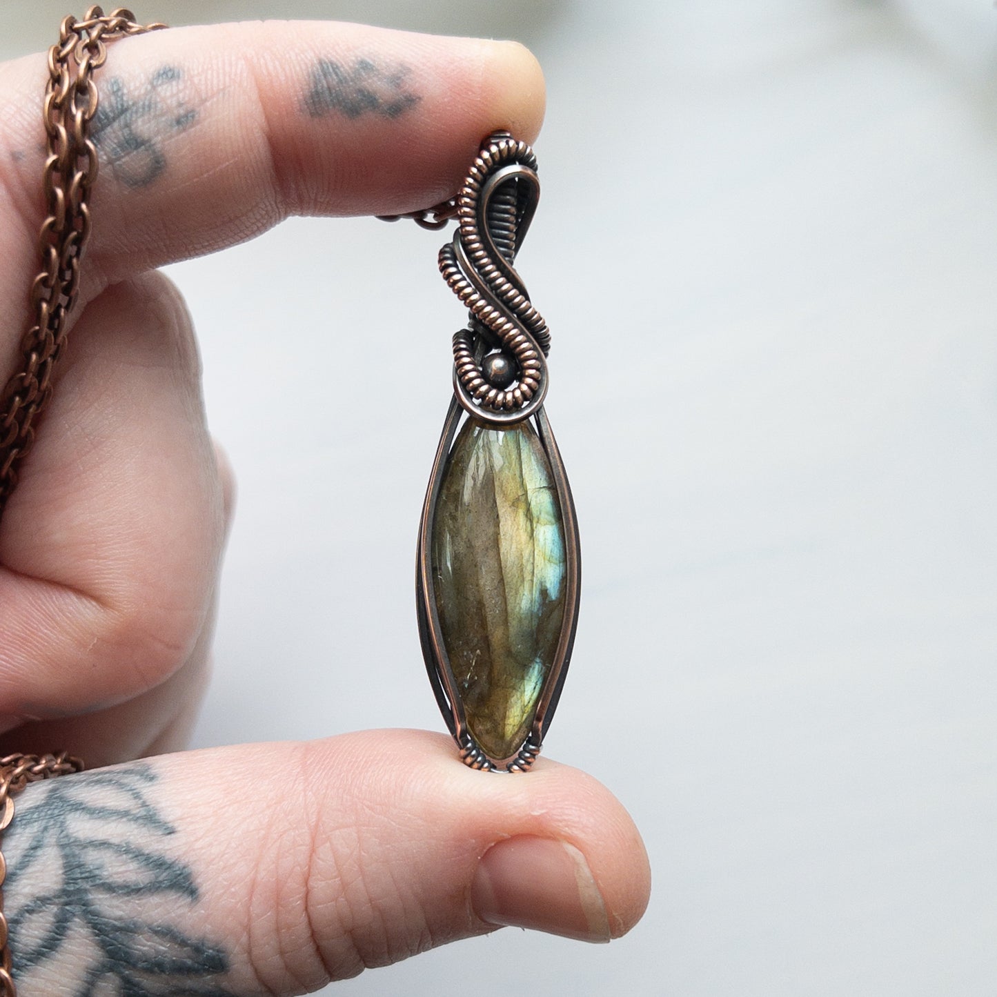 Marquise Labradorite & Copper Wrapped Pendant