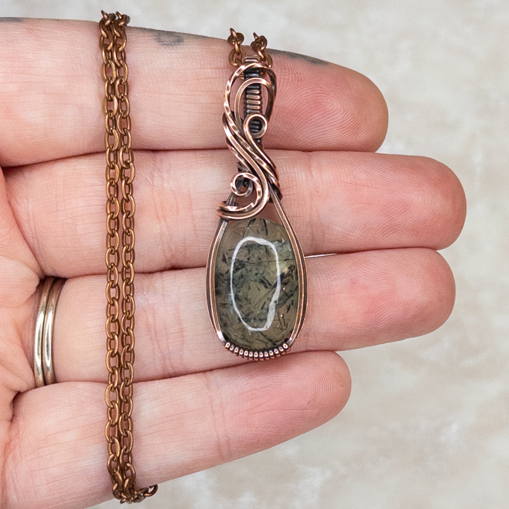 Prehnite Antiqued Copper Pendant