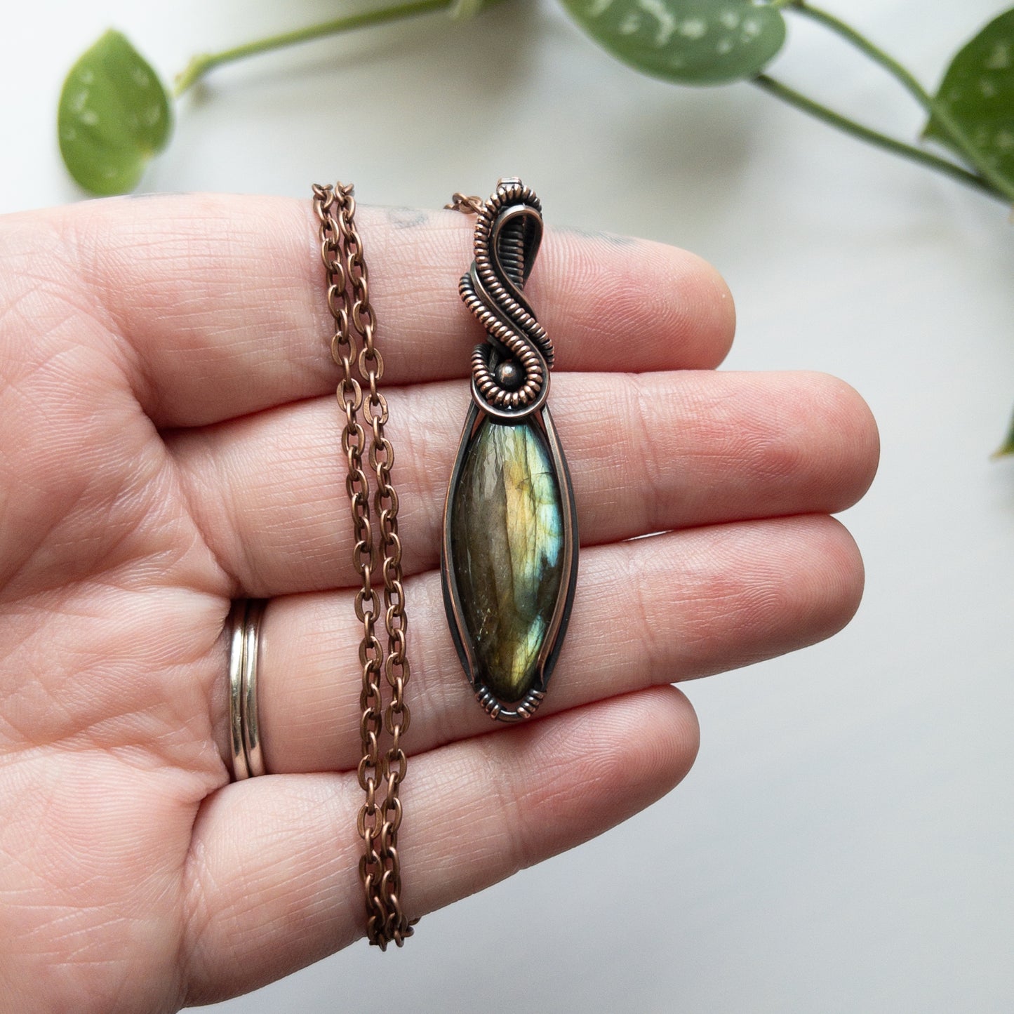 Marquise Labradorite & Copper Wrapped Pendant