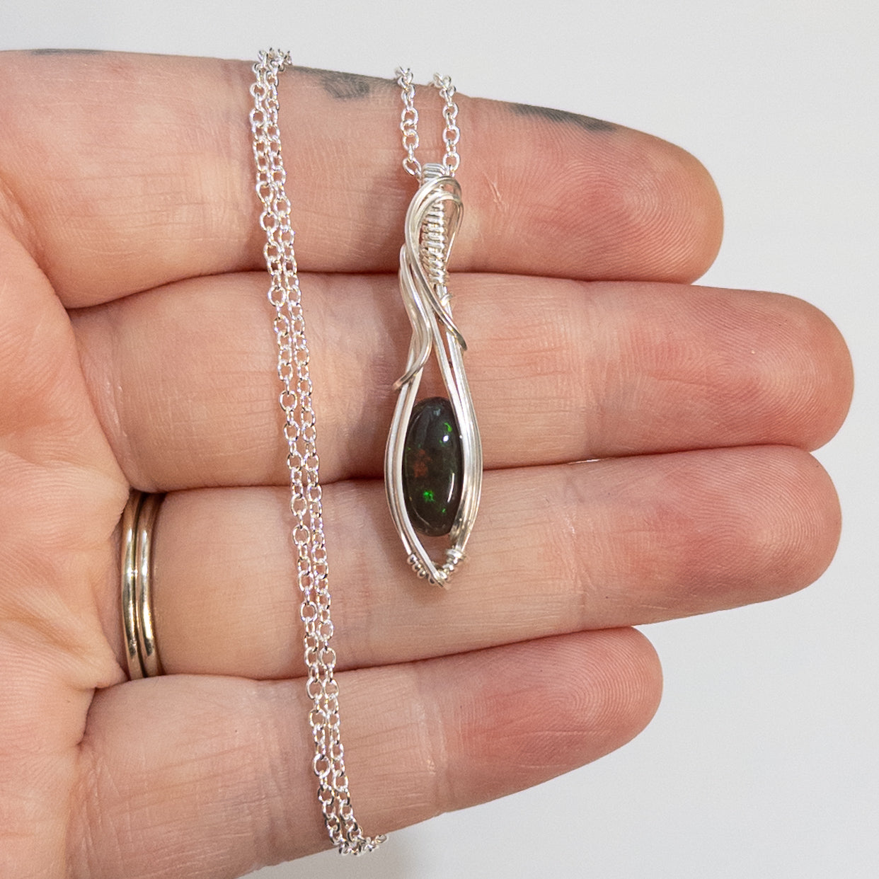 Black Smoked Opal Sterling Silver Wrapped Pendant