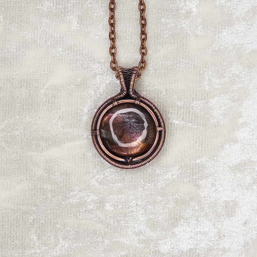 Purple Haze Sunstone Antiqued Copper Medallion Pendant