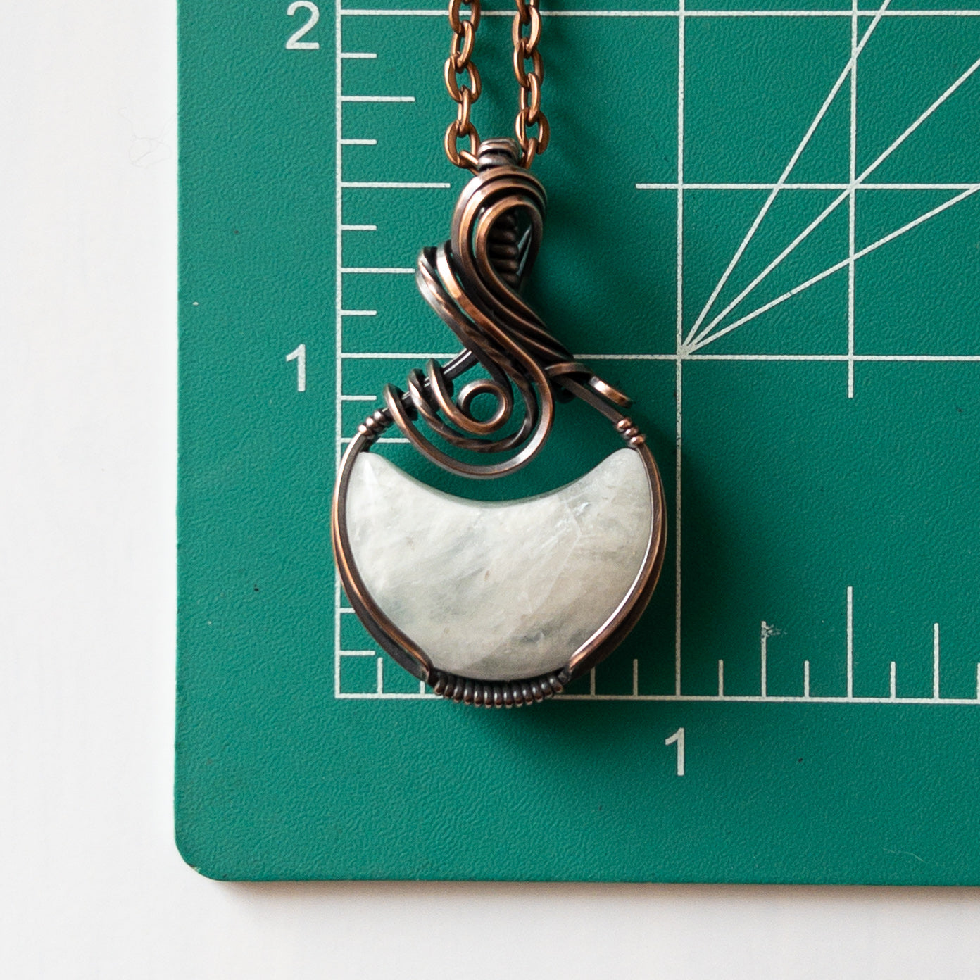 Moonstone Moon & Copper Wrapped Pendant