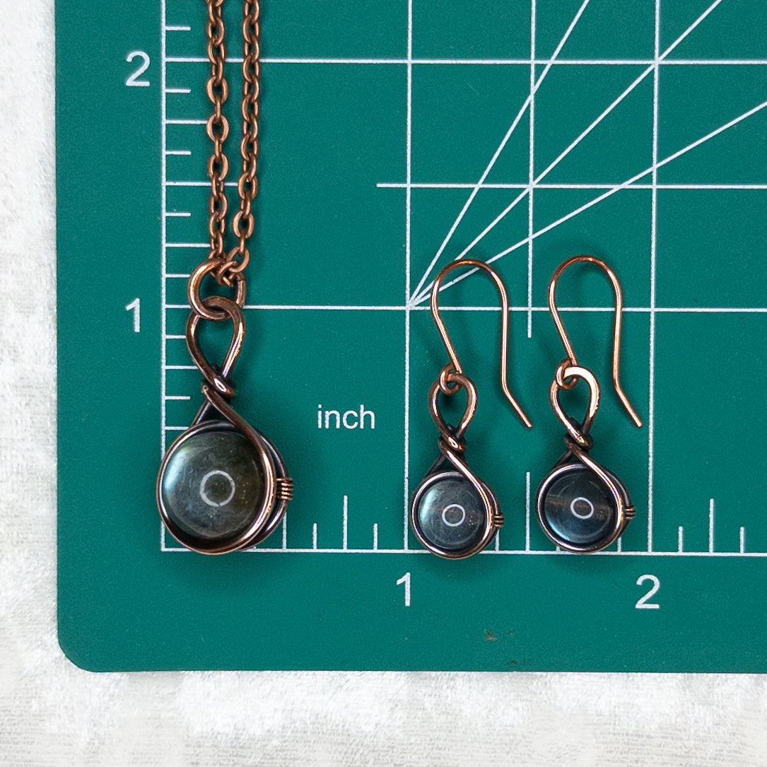 Drops of Labradorite Antiqued Copper Pendant & Earrings Set