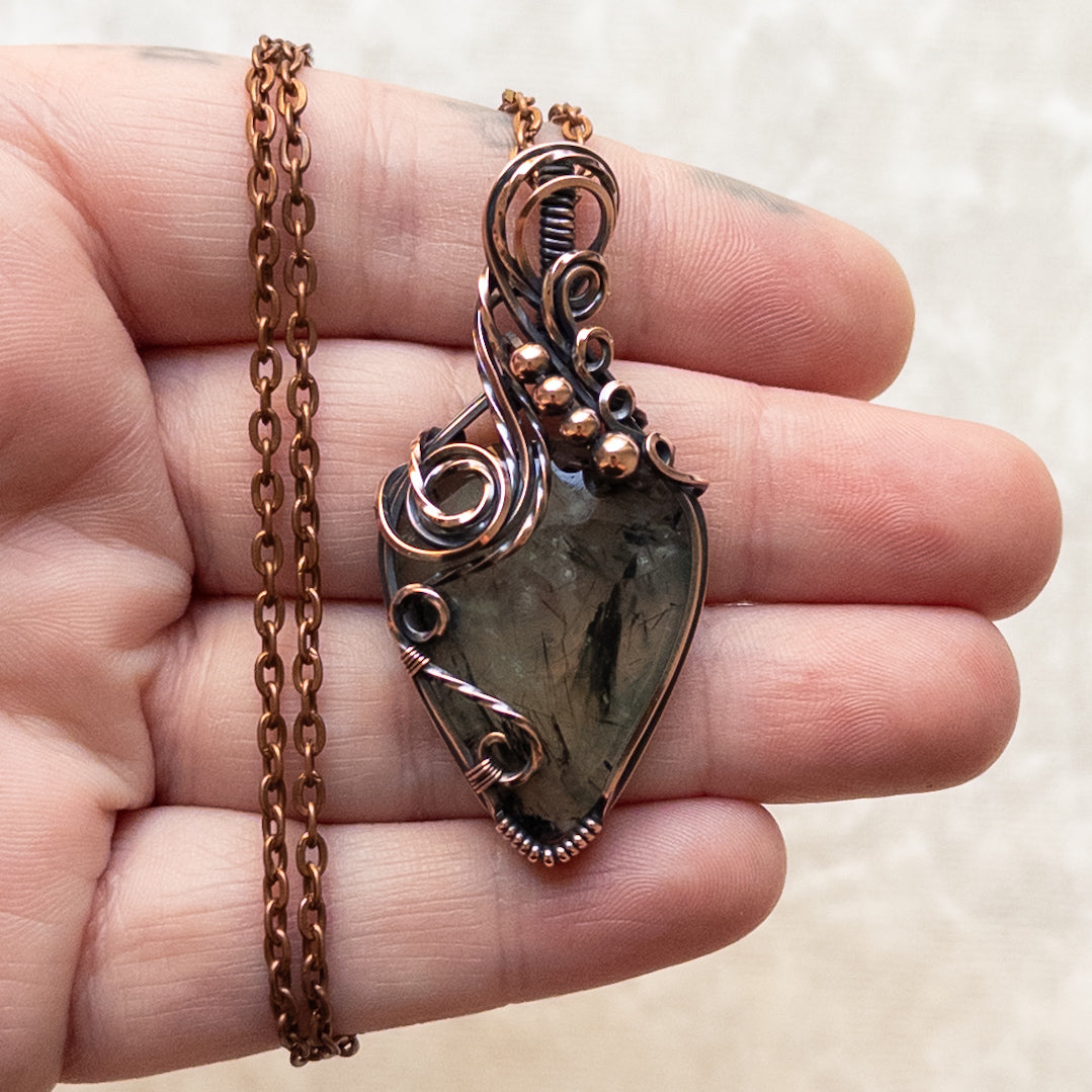 Rose-Cut Prehnite Antiqued Copper Pendant
