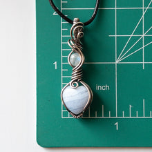 Charger l&#39;image dans la galerie, Blue Lace Agate with Moonstone &amp; Sterling Silver Wrapped Pendant
