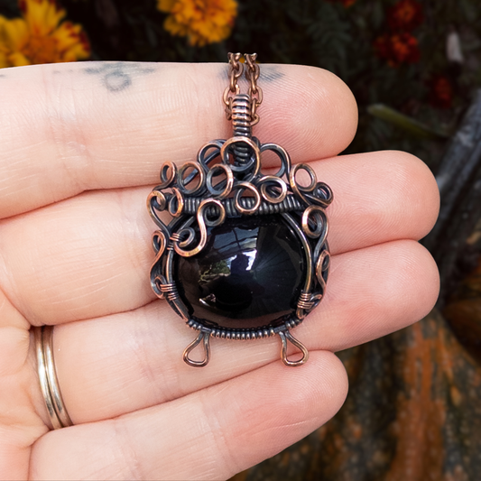 Rainbow Obsidian “Bubbling Cauldron” Antiqued Copper Pendant