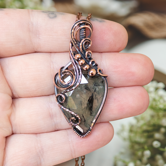 Rose-Cut Prehnite Antiqued Copper Pendant