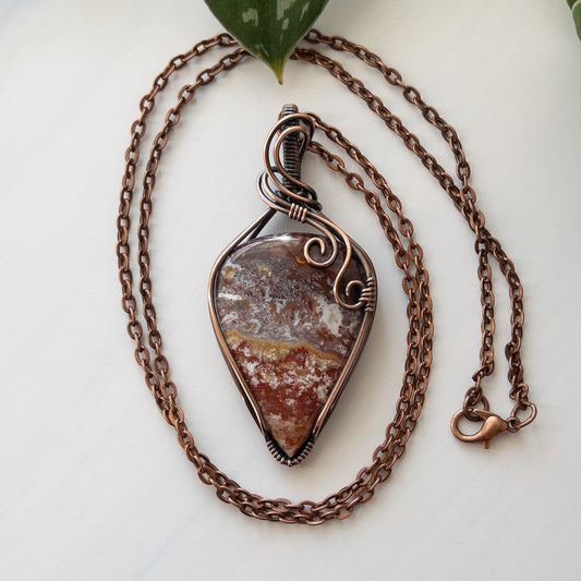 Moroccan Seam Agate & Copper Wrapped Pendant