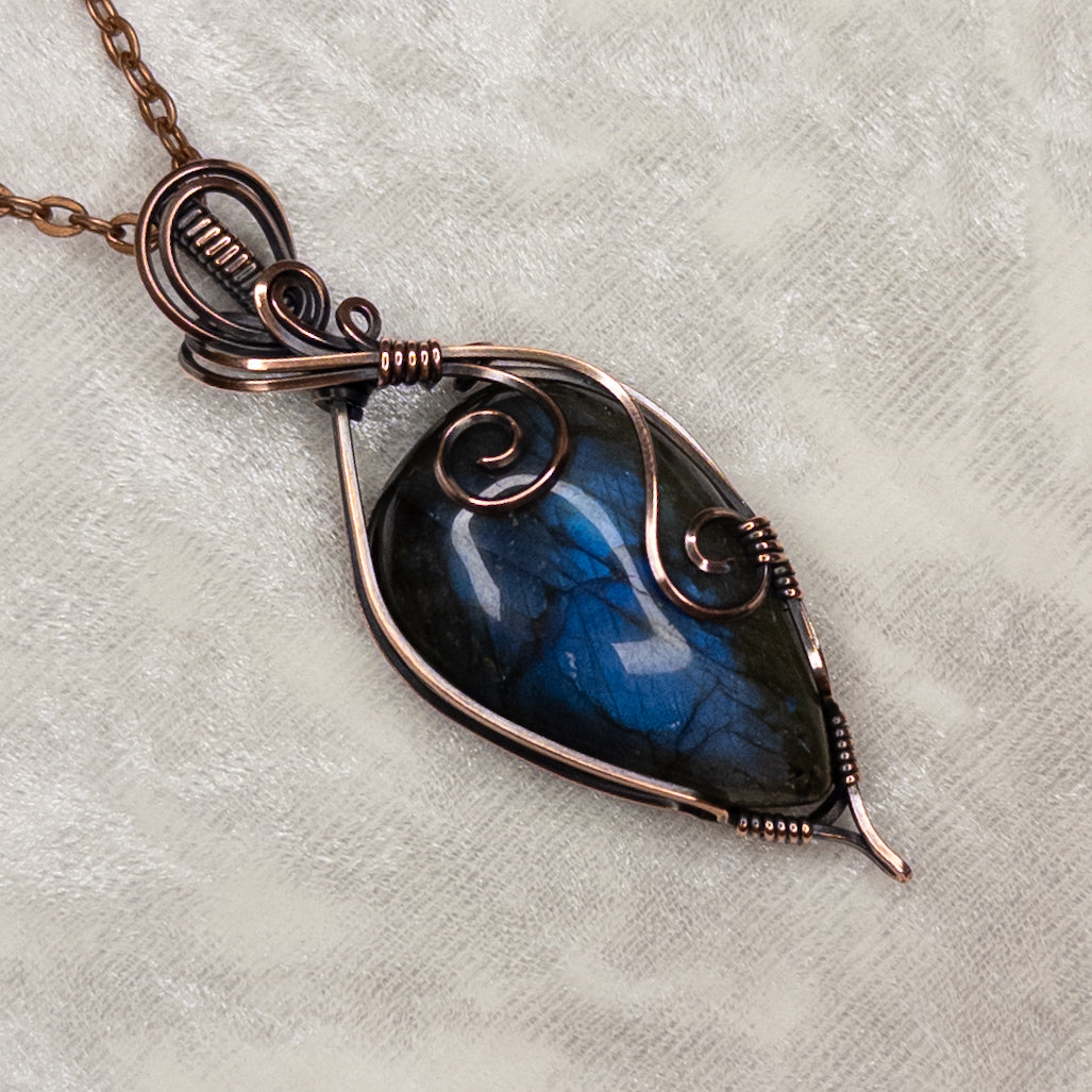 Blue Labradorite Antiqued Copper Pendant