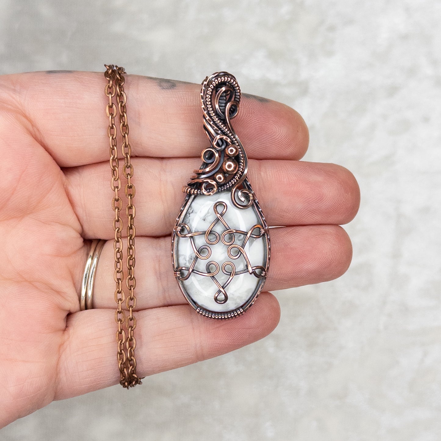 Howlite Snowflake Antiqued Copper Pendant - B