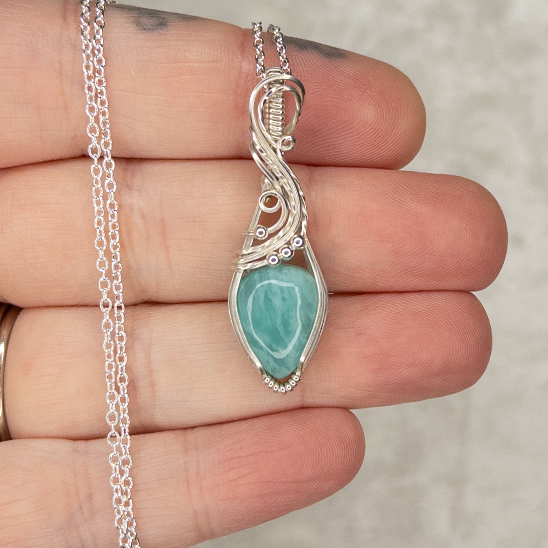 Dainty Amazonite .925 Sterling Silver Pendant