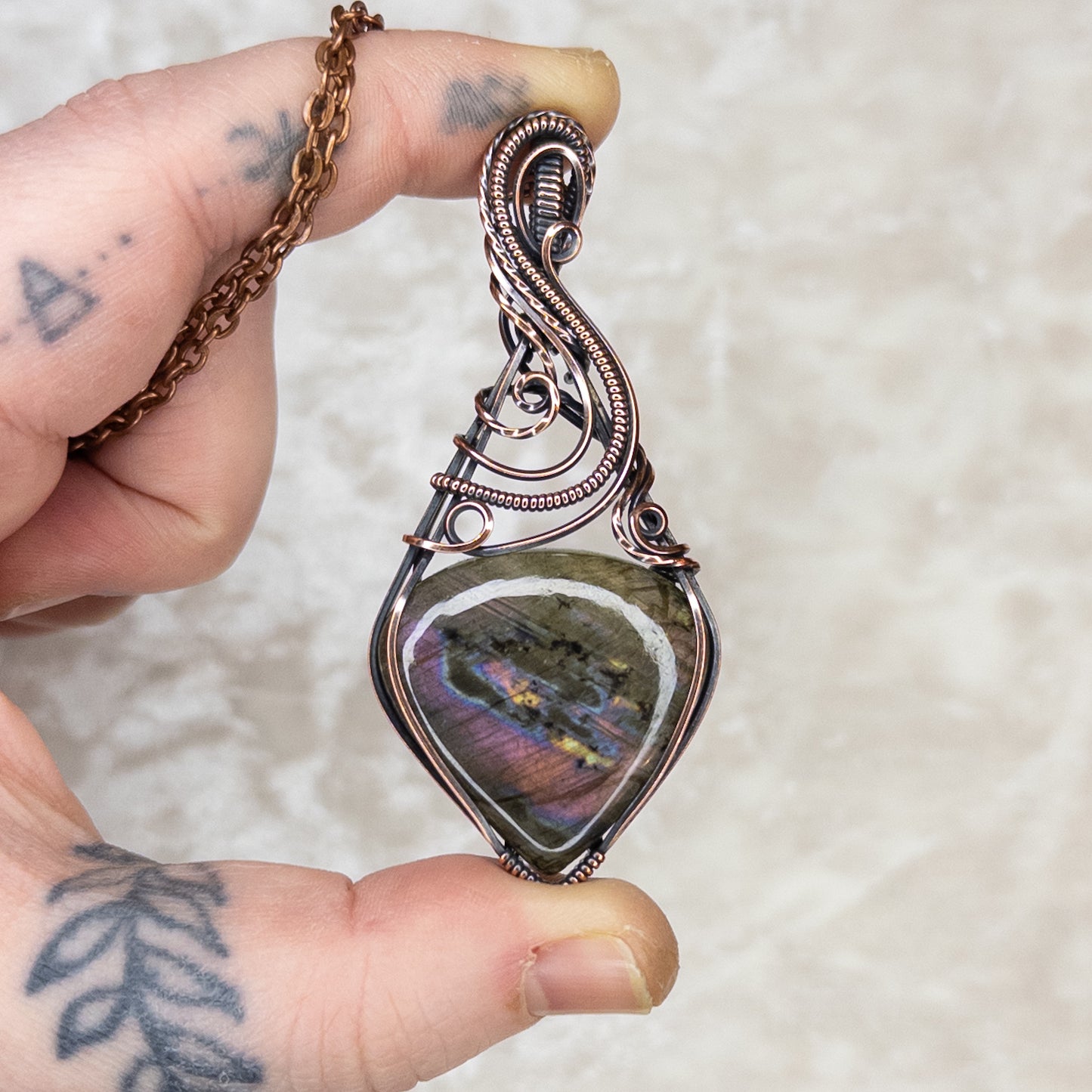 Purple Labradorite Antiqued Copper Pendant
