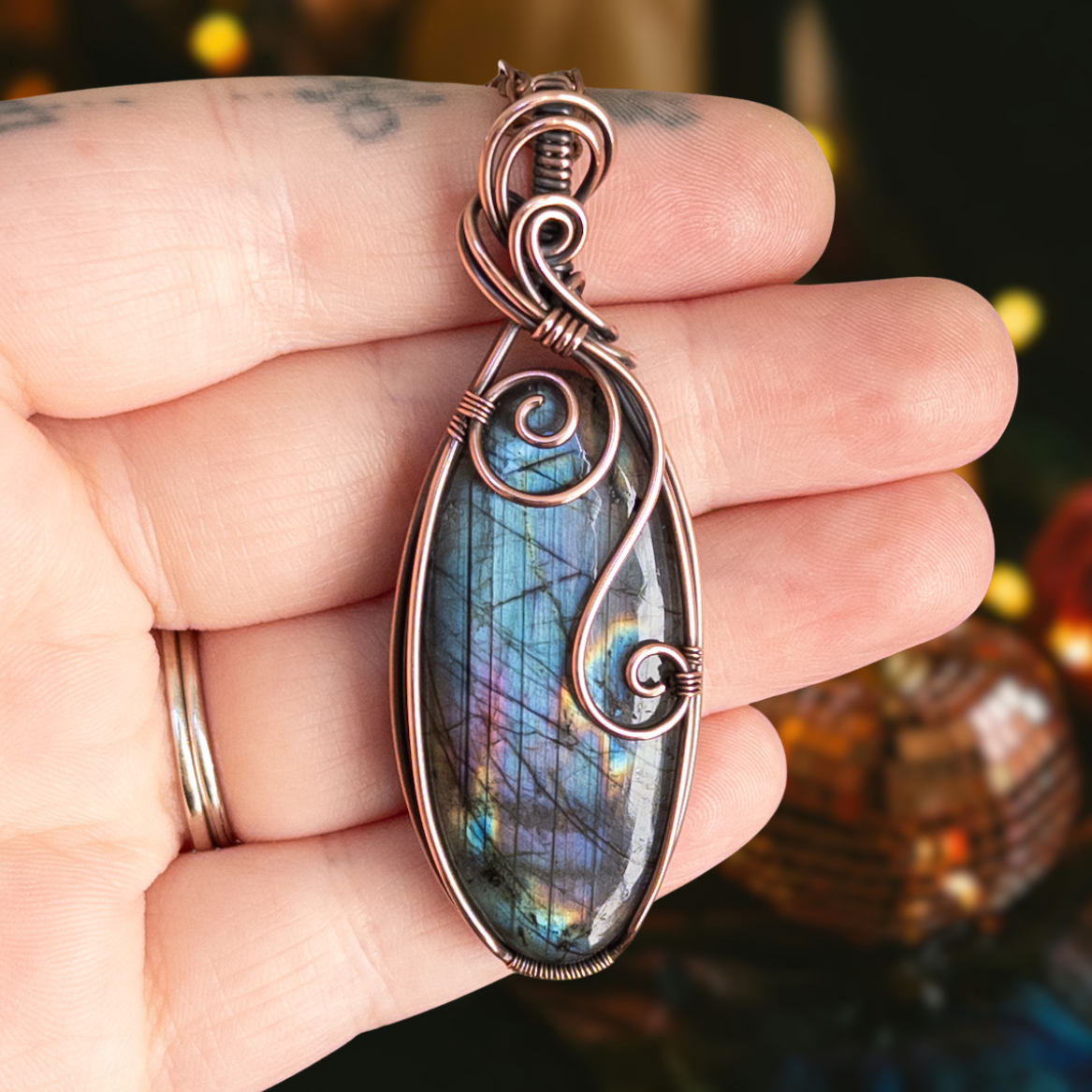 Blue & Purple Labradorite Antiqued Copper Pendant