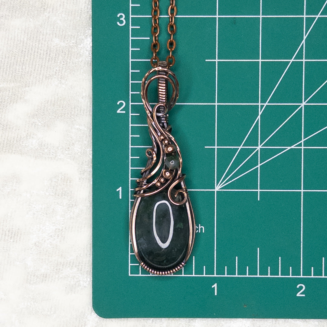 Moss Agate Antiqued Copper Pendant With Moss Agate & Copper Beads