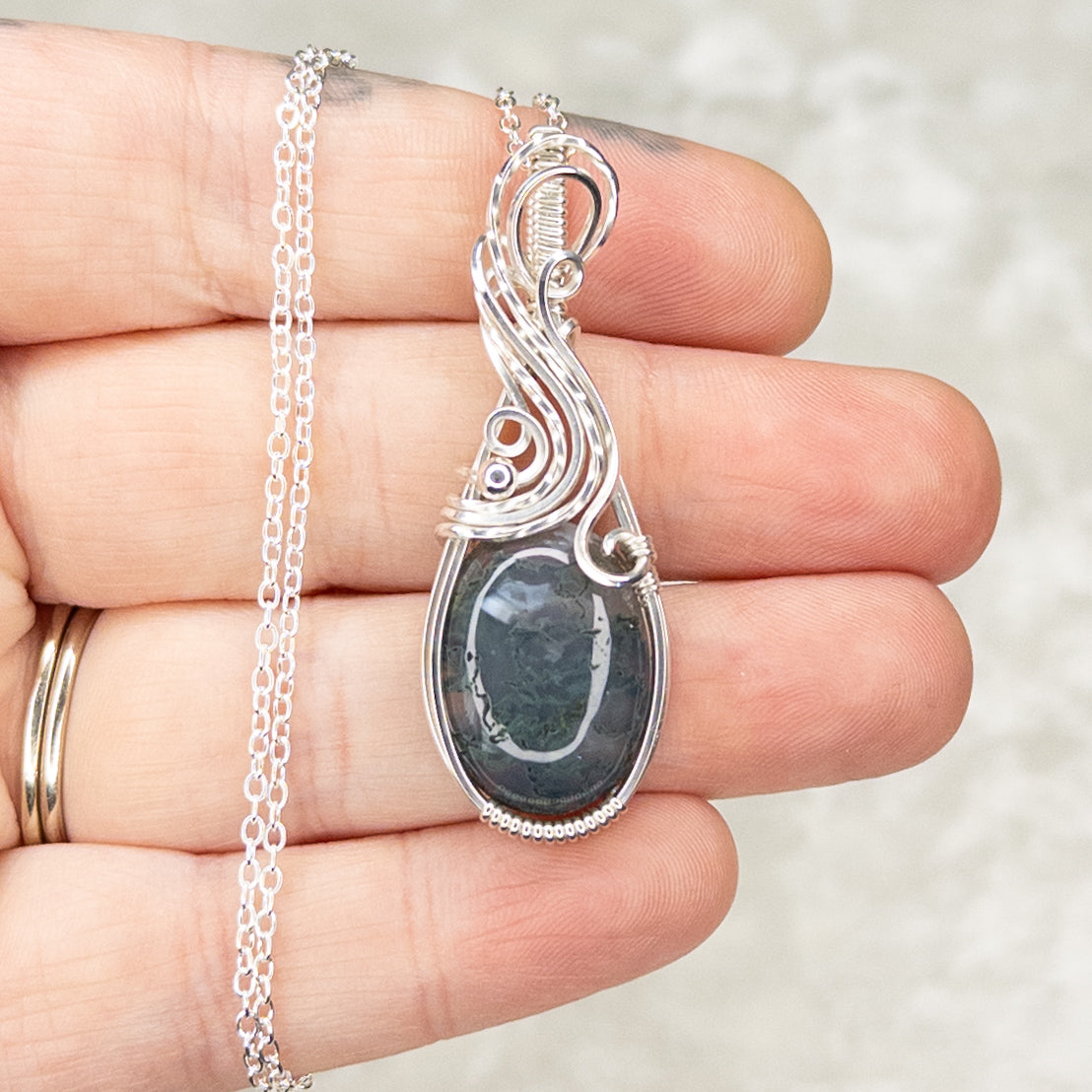 Moss Agate Sterling Silver Pendant