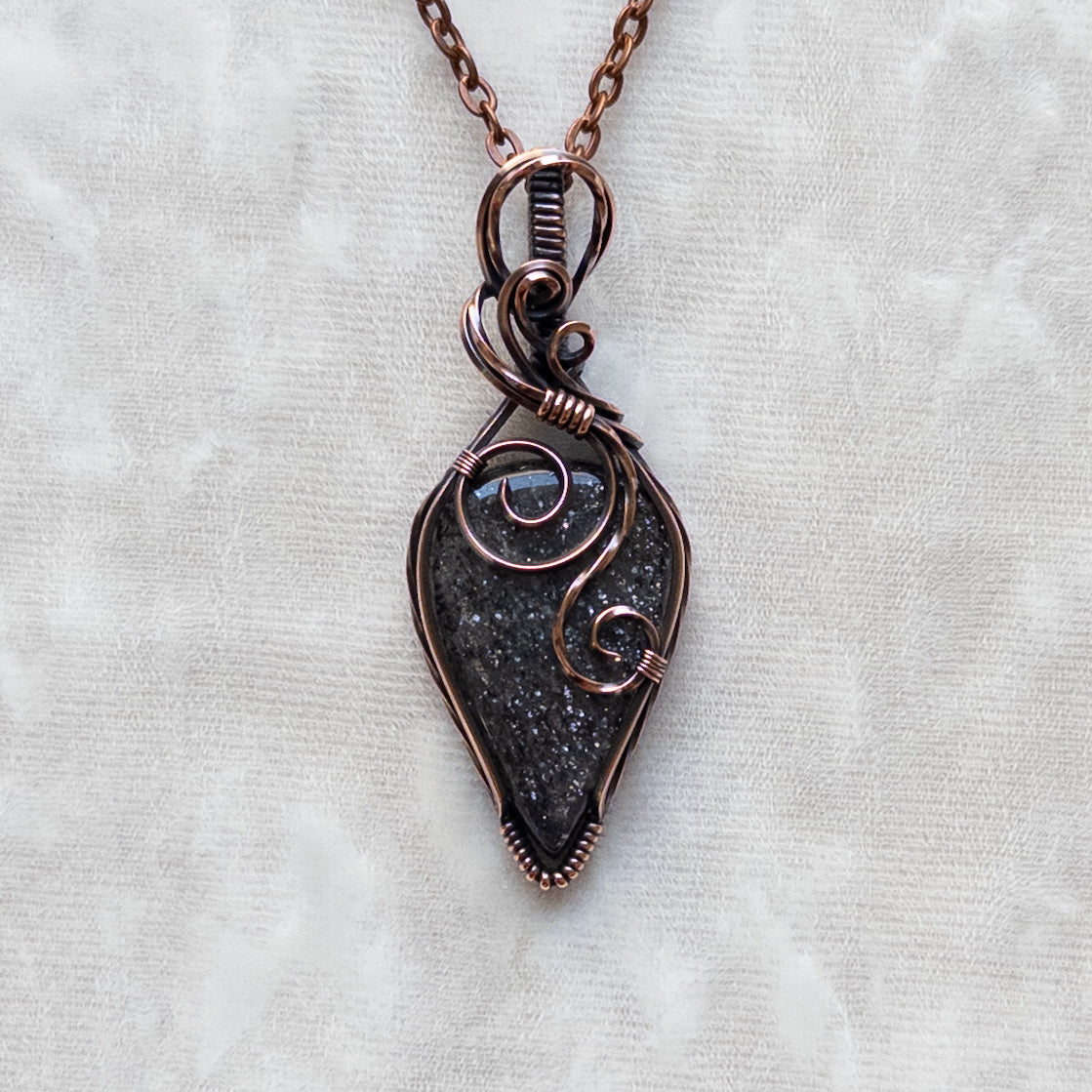 “Black Sunstone” Antiqued Copper Pendant