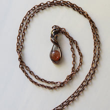 Load image into Gallery viewer, Mini Sunstone &amp; Antiqued Copper Wrapped Pendant
