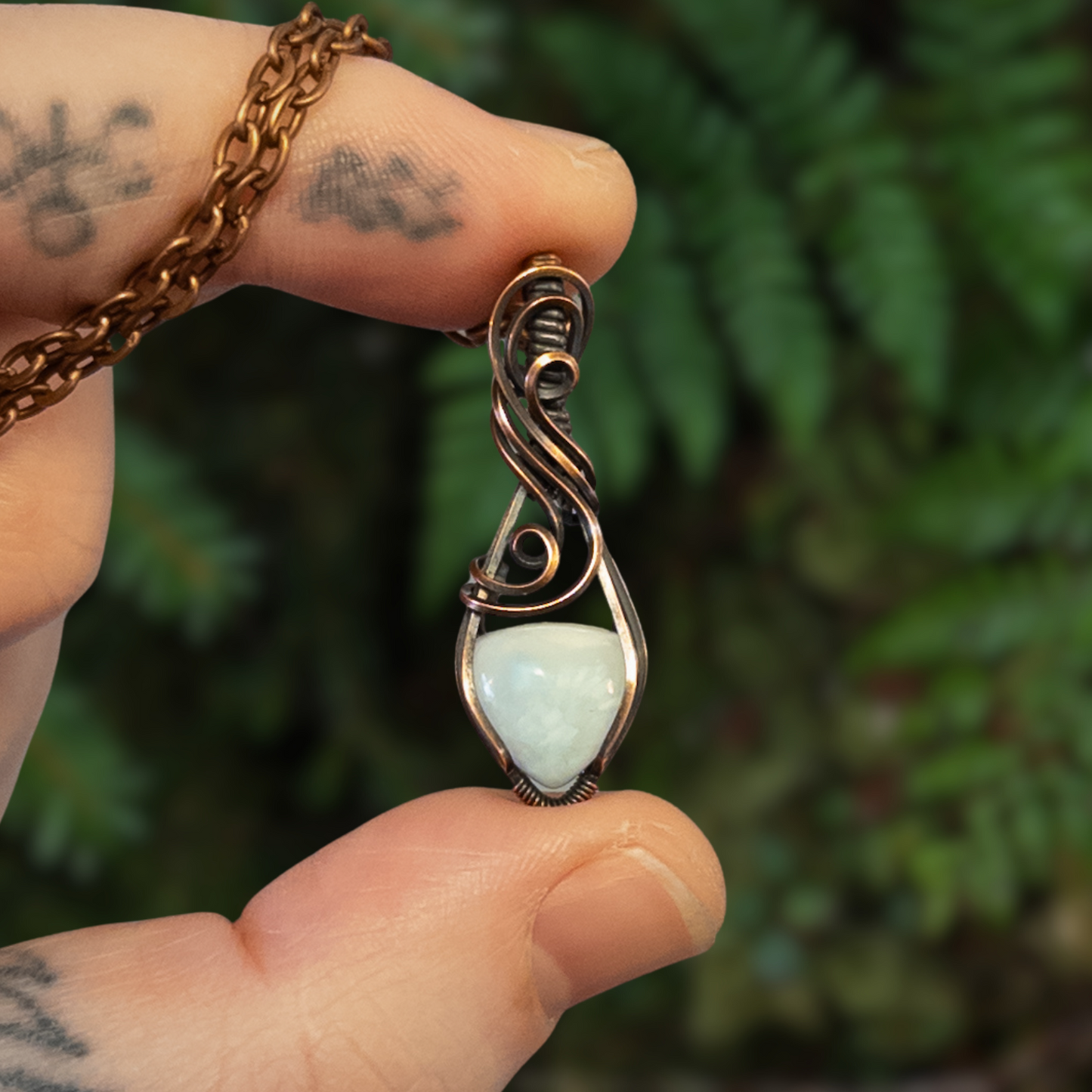 Dainty Larimar Copper Wrapped Pendant