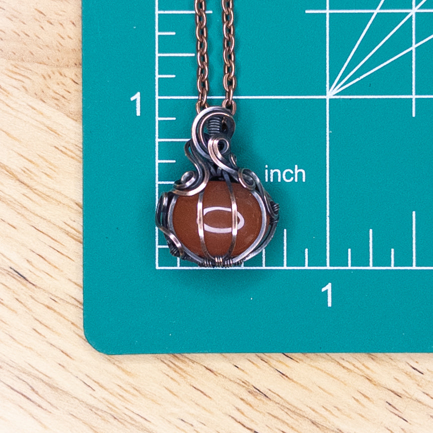 Dainty Carnelian Antiqued Copper Pumpkin Pendant