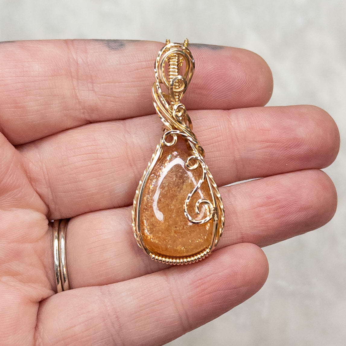22.7 Carat Confetti Sunstone 14k Gold-Filled Pendant