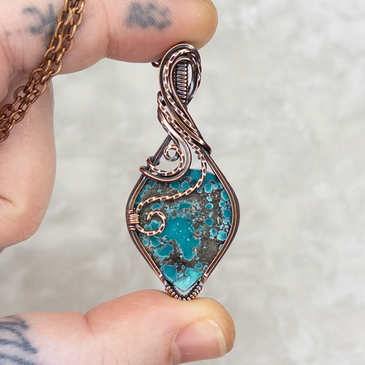 Hubei Turquoise Antiqued Copper Pendant