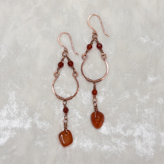 Carnelian Copper Chandelier Earrings