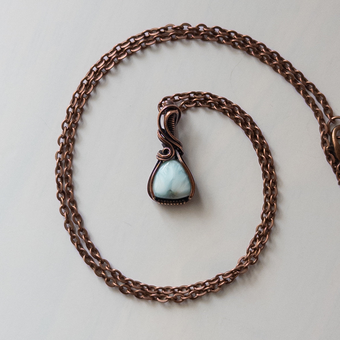 Dainty Larimar Copper Wrapped Pendant