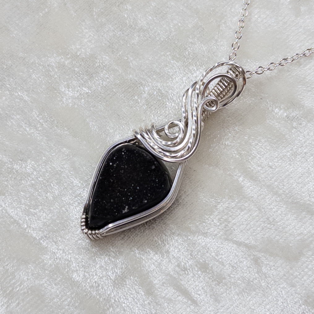 Black Druzy Agate & .925 Sterling Silver Pendant