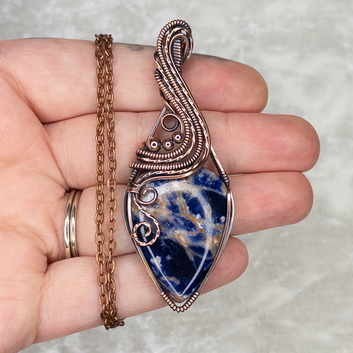 Swirly Sodalite Antiqued Copper Pendant