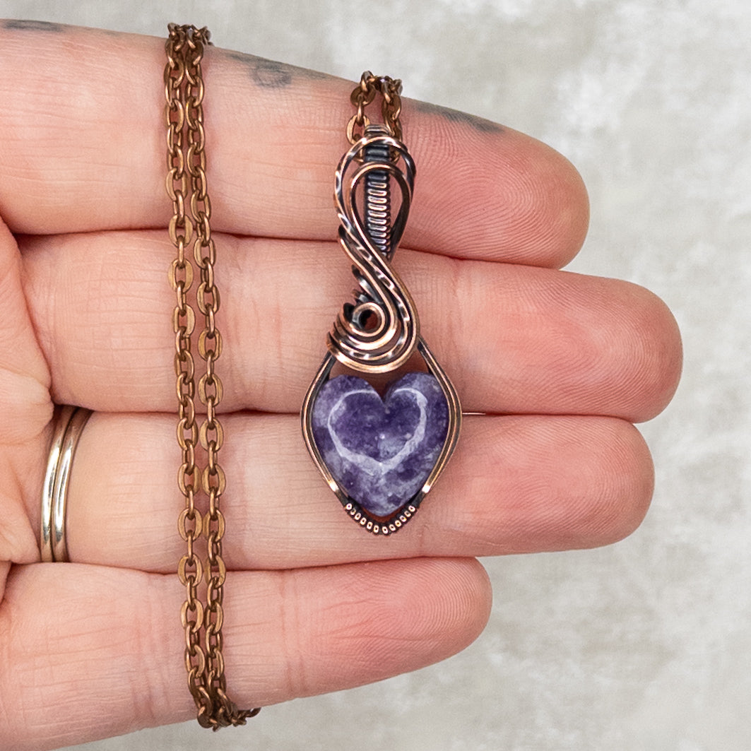 Lepidolite Heart Antiqued Copper Pendant