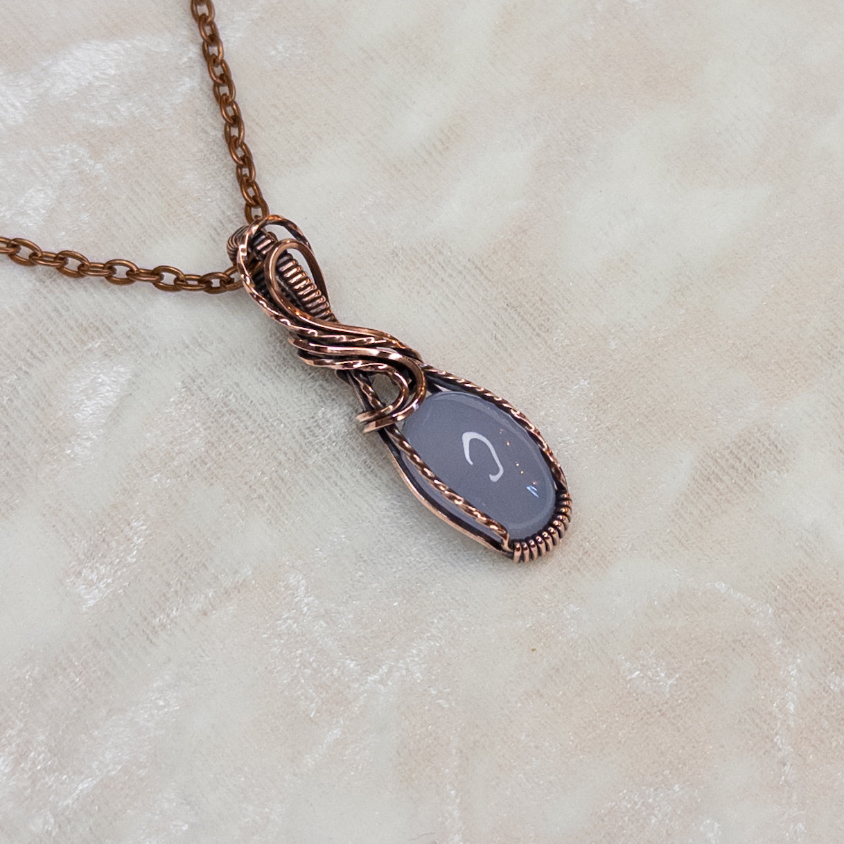 Blue Chalcedony Antiqued Copper Pendant
