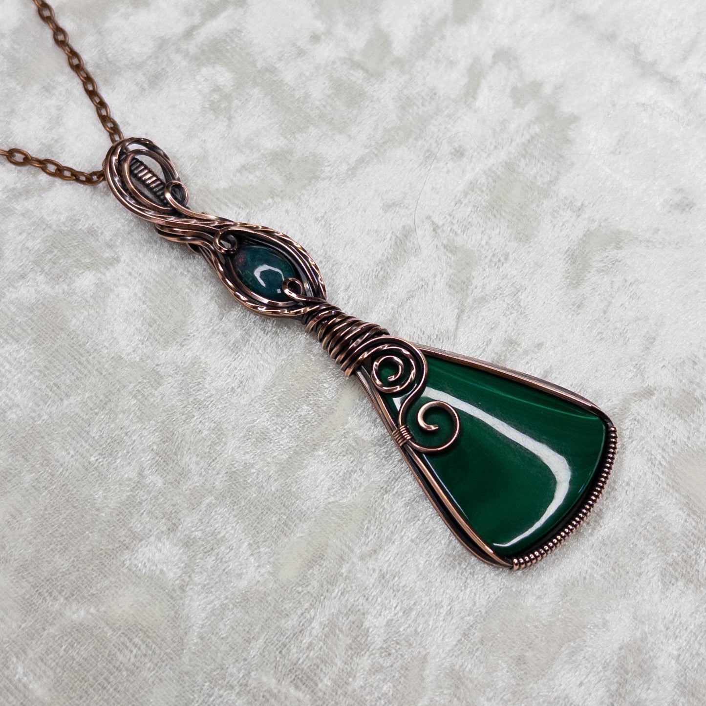 Malachite & Smoked Opal Antiqued Copper Pendant