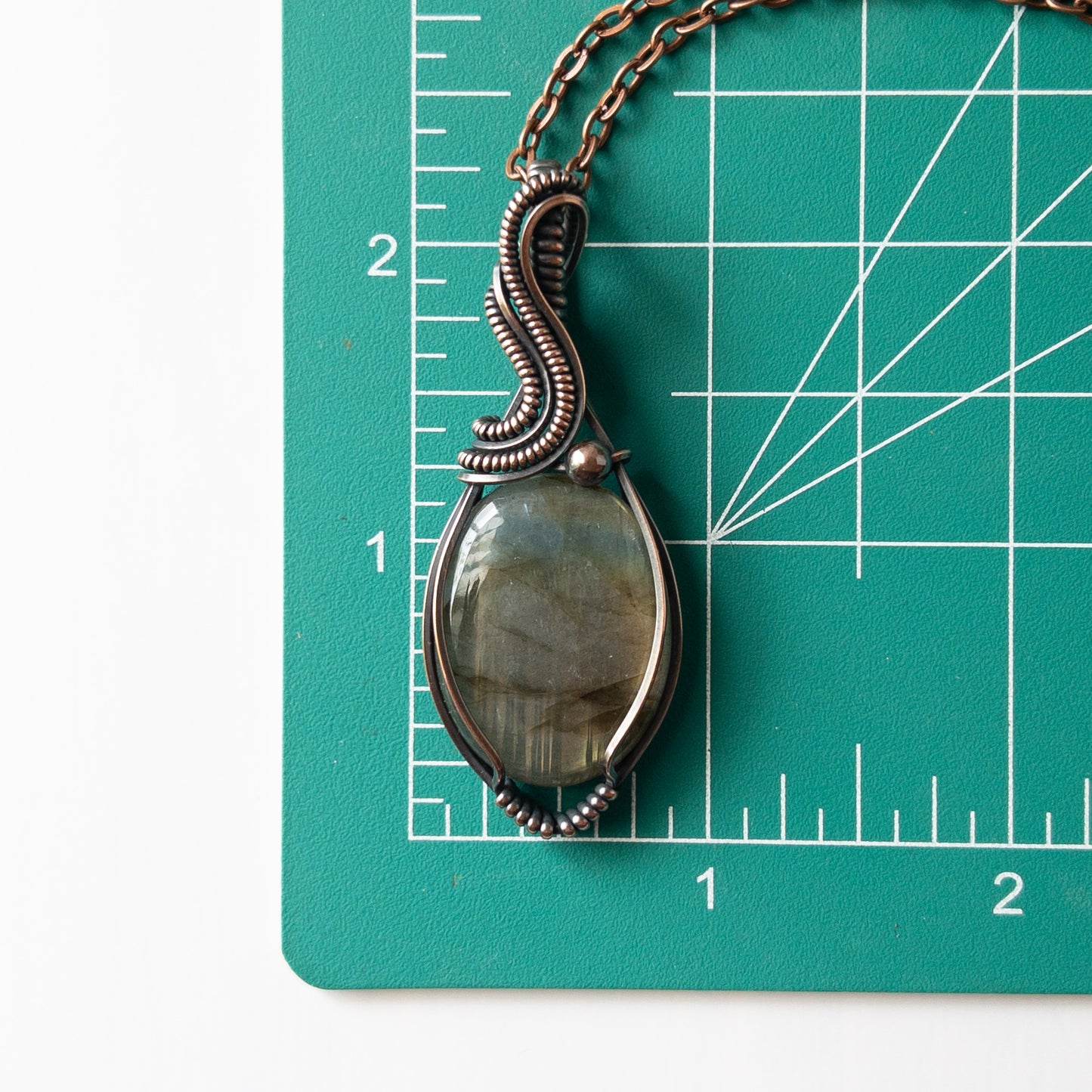 Unique Flash Labradorite & Copper Wrapped Pendant