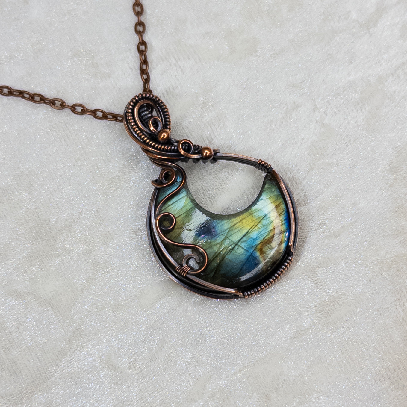 Labradorite Moon Antiqued Copper Pendant