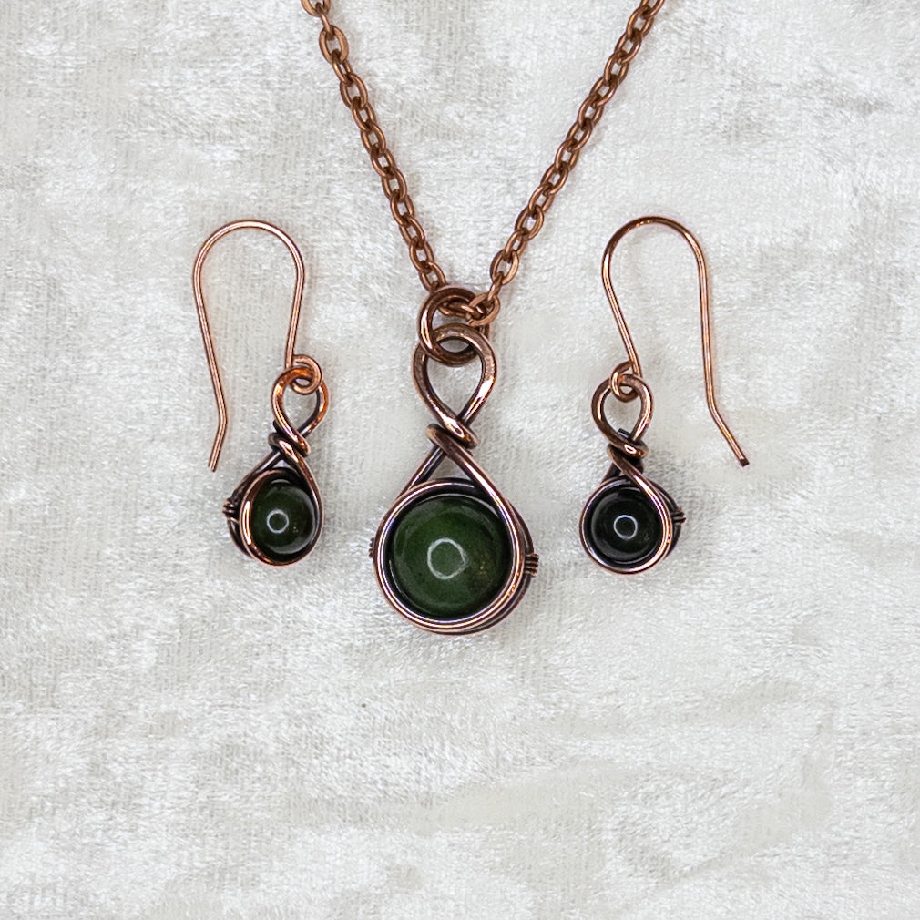 Drops of Jade Antiqued Copper Pendant & Earrings Set