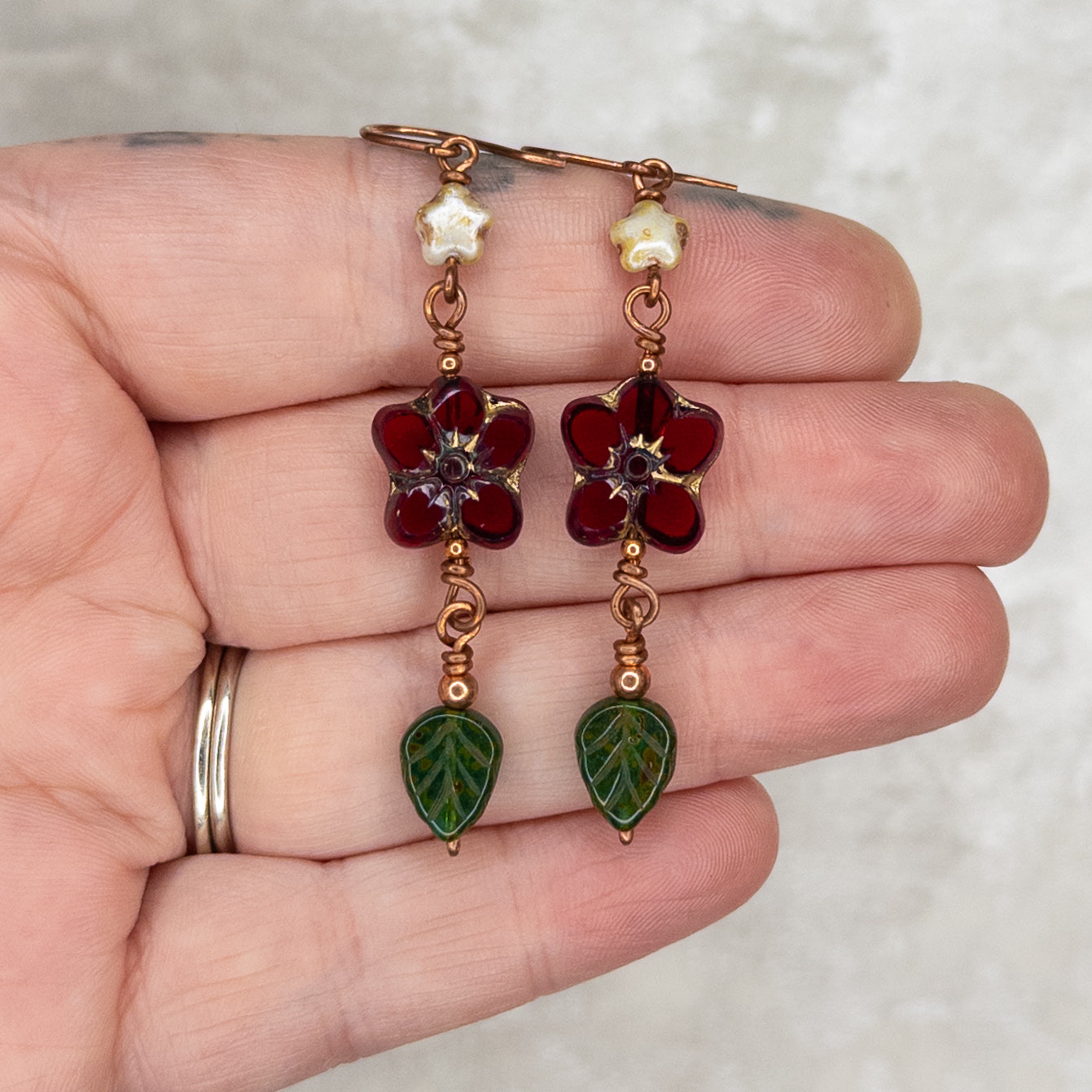 Poinsettia, Star, & Leaf Dangle Earrings