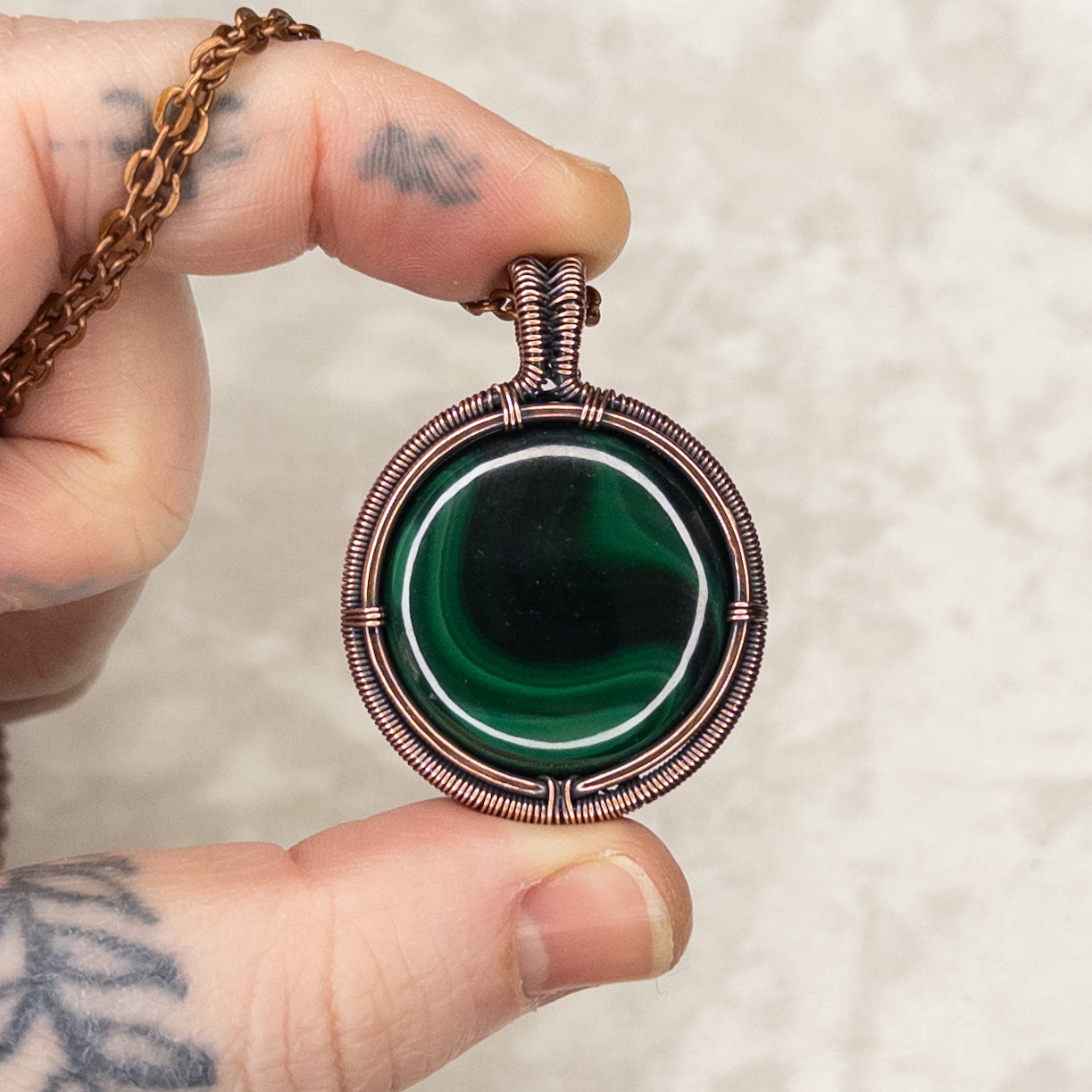 Malachite Antiqued Copper Medallion Pendant