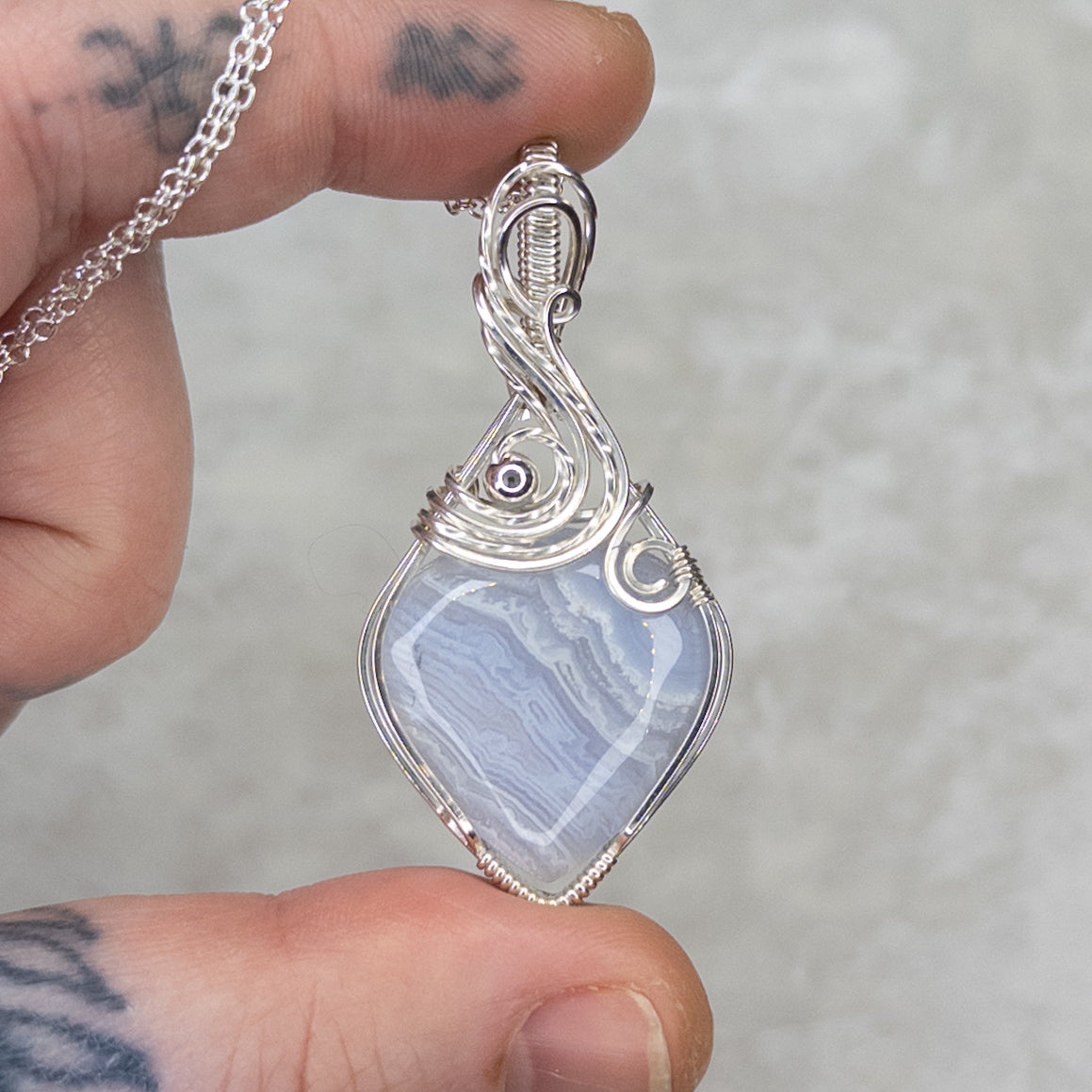Blue Lace Agate .925 Sterling Silver Pendant