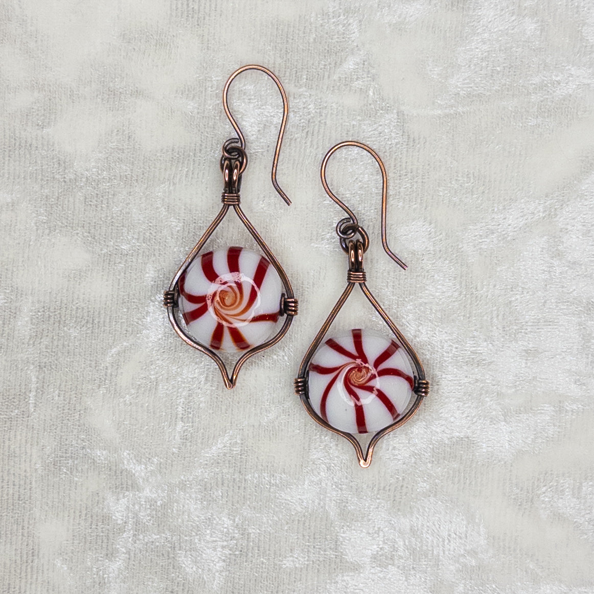 Hammered & Antiqued Copper Peppermint Candy Earrings