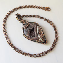 Load image into Gallery viewer, Mexican Lace Agate With Druzy Copper Wrapped Pendant
