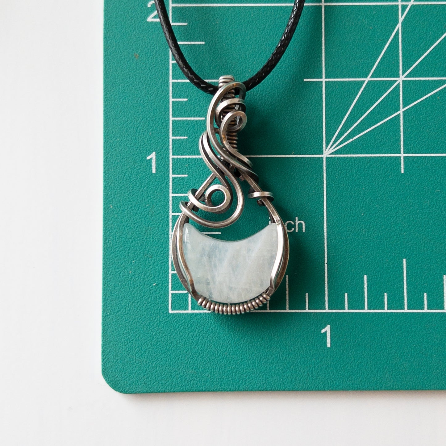 Moonstone Moon & Sterling Silver Wrapped Pendant - A