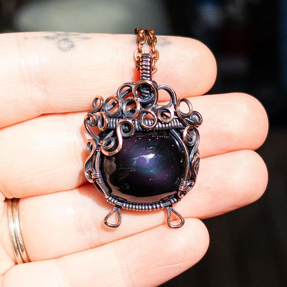 Rainbow Obsidian “Bubbling Cauldron” Antiqued Copper Pendant