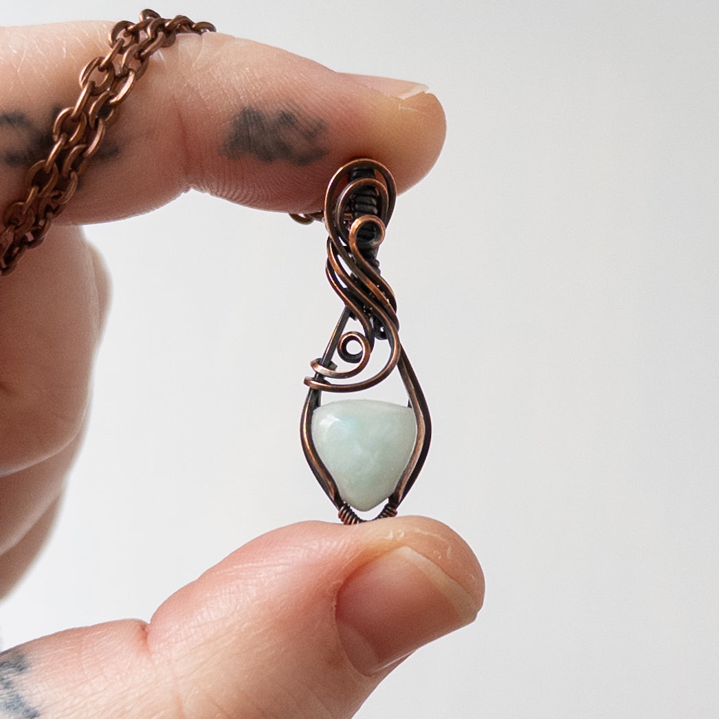 Dainty Larimar Copper Wrapped Pendant