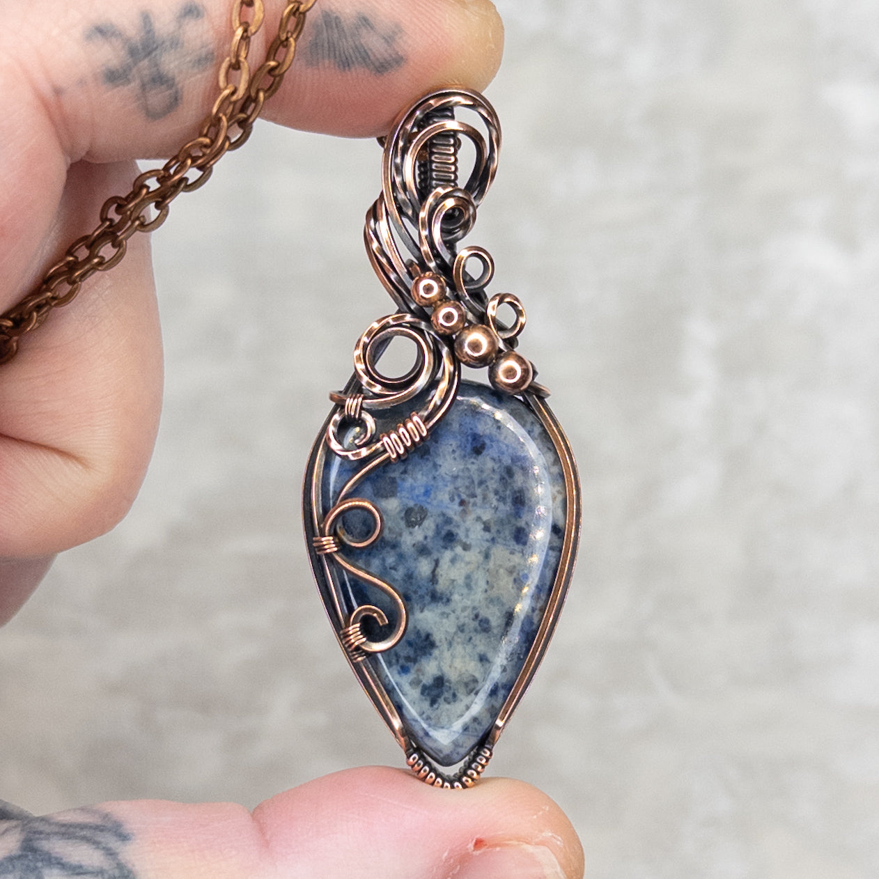 Dumortierite Antiqued Copper Pendant