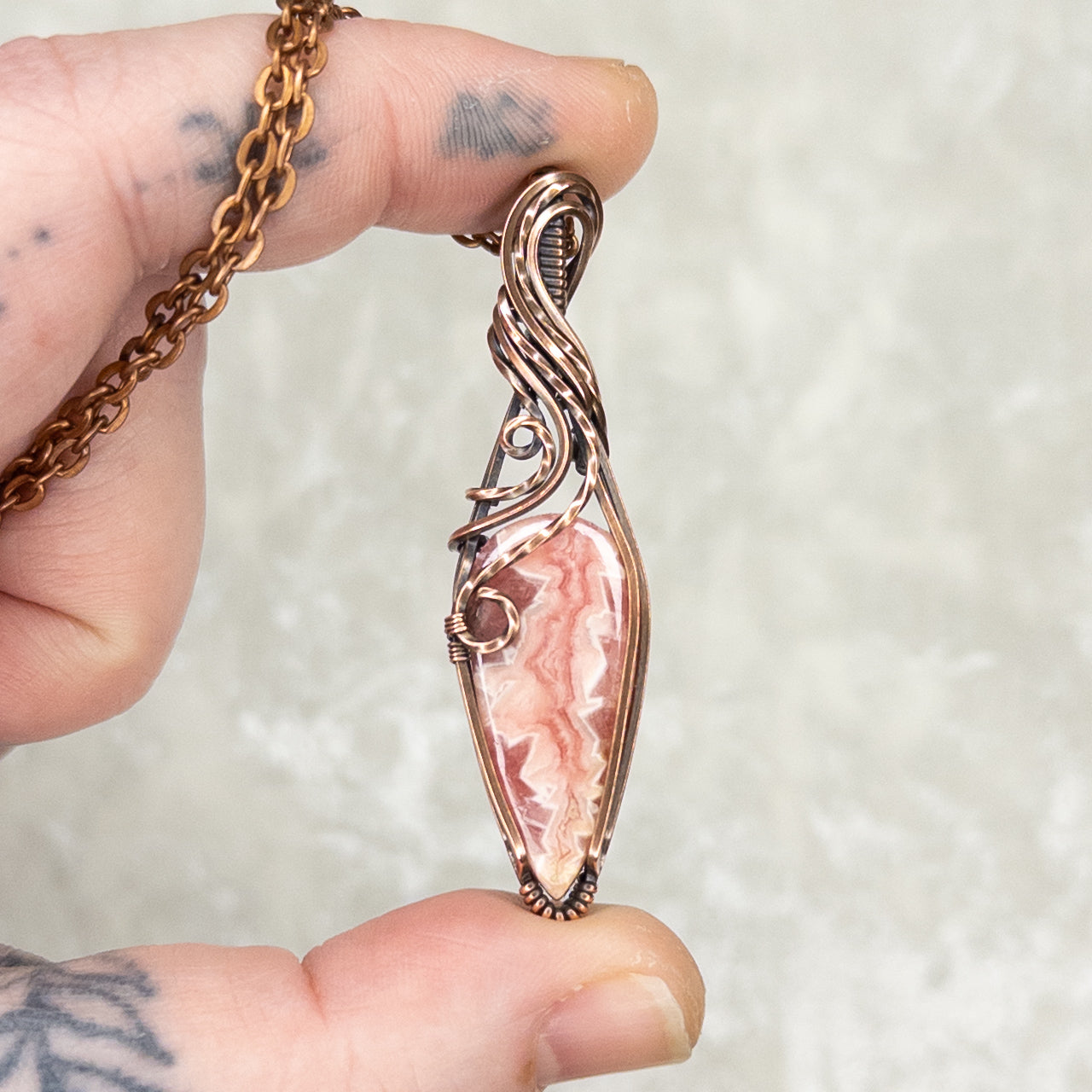 Rhodochrosite Antiqued Copper Pendant