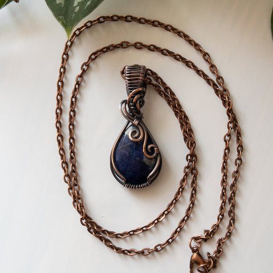 Sodalite & Copper Wrapped Pendant